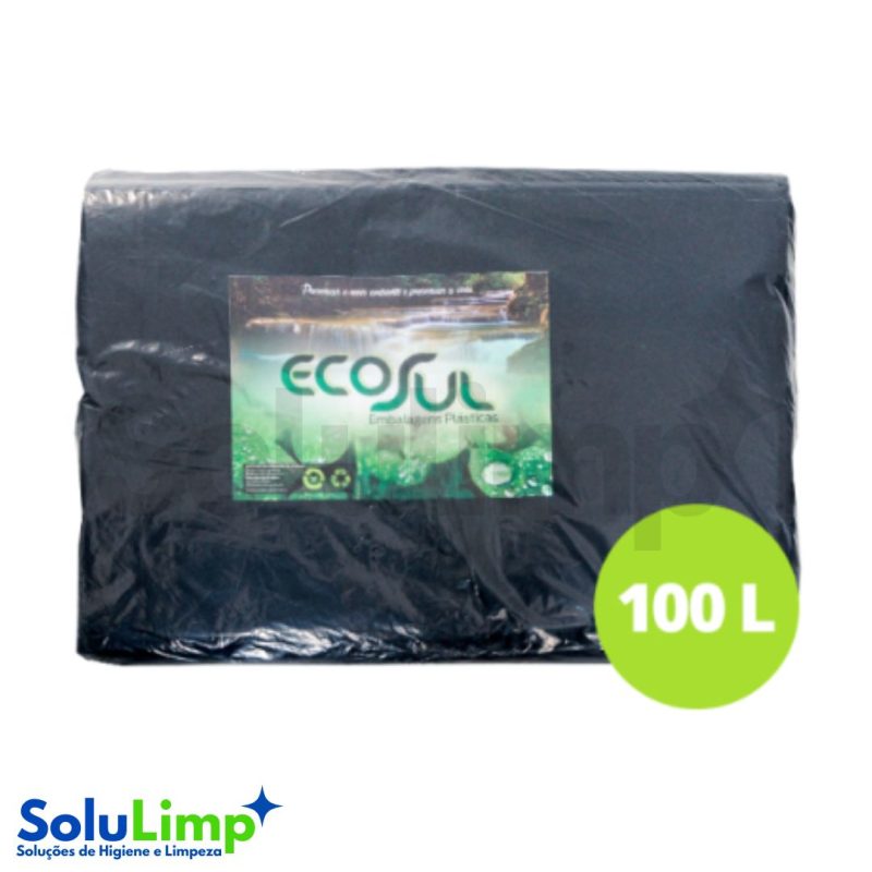 Saco De Lixo Preto 100lts Ecosul 100 Unidades 0005