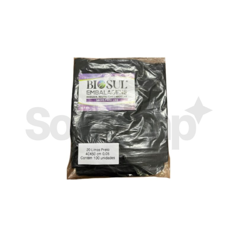 Saco De Lixo Biosul 20l 40x50 Micra 0,05 Preto C/100