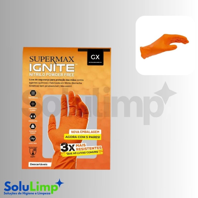 Luva Prot Supermax  Nitrilo Laranja Ignite Pt 5 Pares Tam Xg - Lote: 011996 Ca: 48823 - Imagem 3