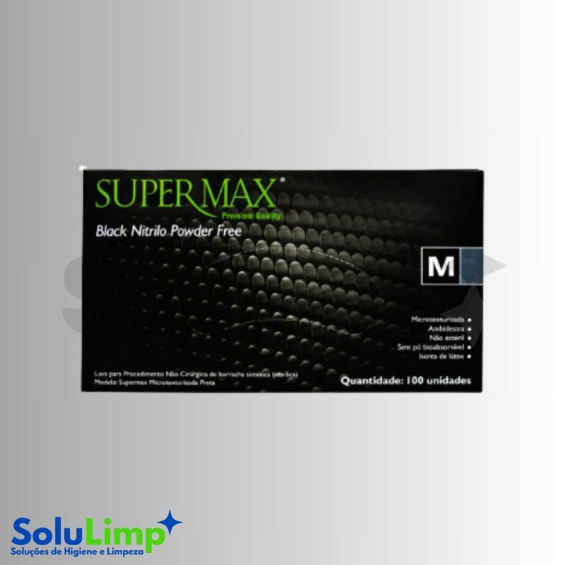 LUVA NITRÍLICA SUPERMAX S/ PÓ PRETA (M) 100UN