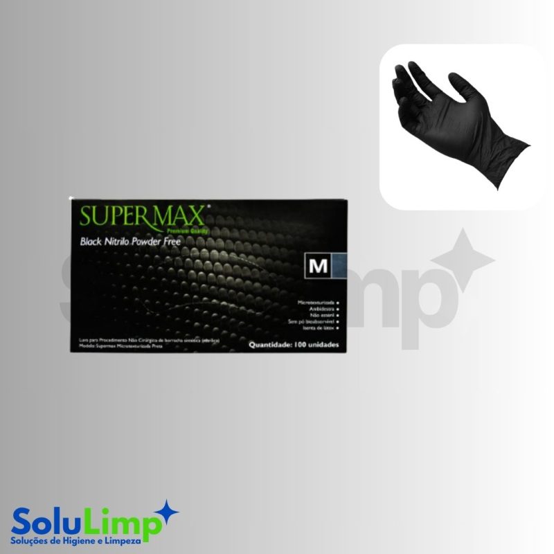 LUVA NITRÍLICA SUPERMAX S/ PÓ PRETA (M) 100UN - Imagem 5