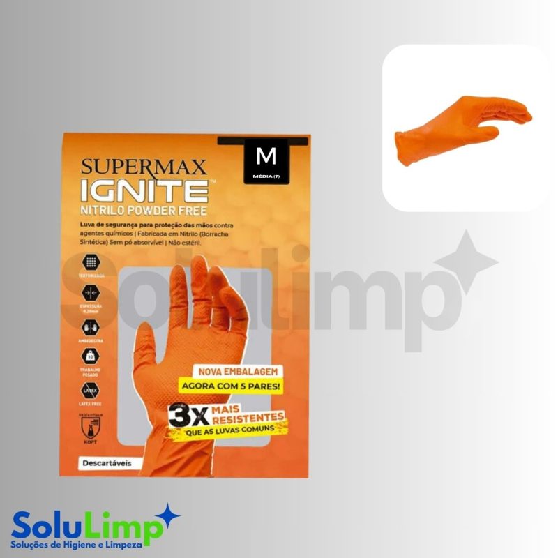 Luva Prot Supermax  Nitrilo Laranja Ignite Pt 5 Pares Tam M - Lote: 011996  Ca: 48823 - Imagem 3