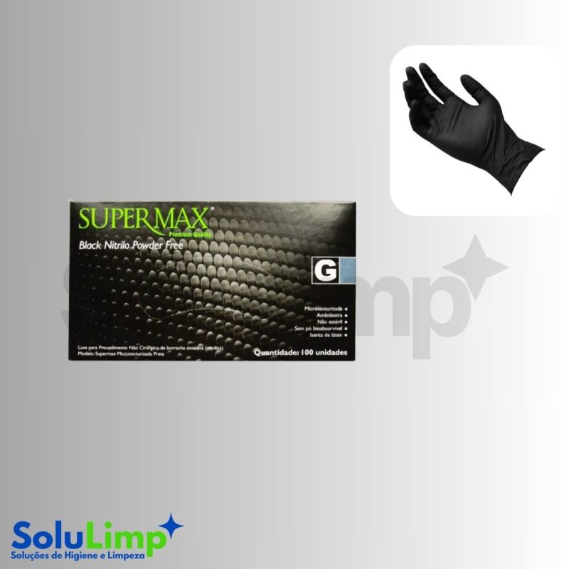 LUVA NITRÍLICA SUPERMAX S/ PÓ PRETA (G) 100UN - Imagem 3