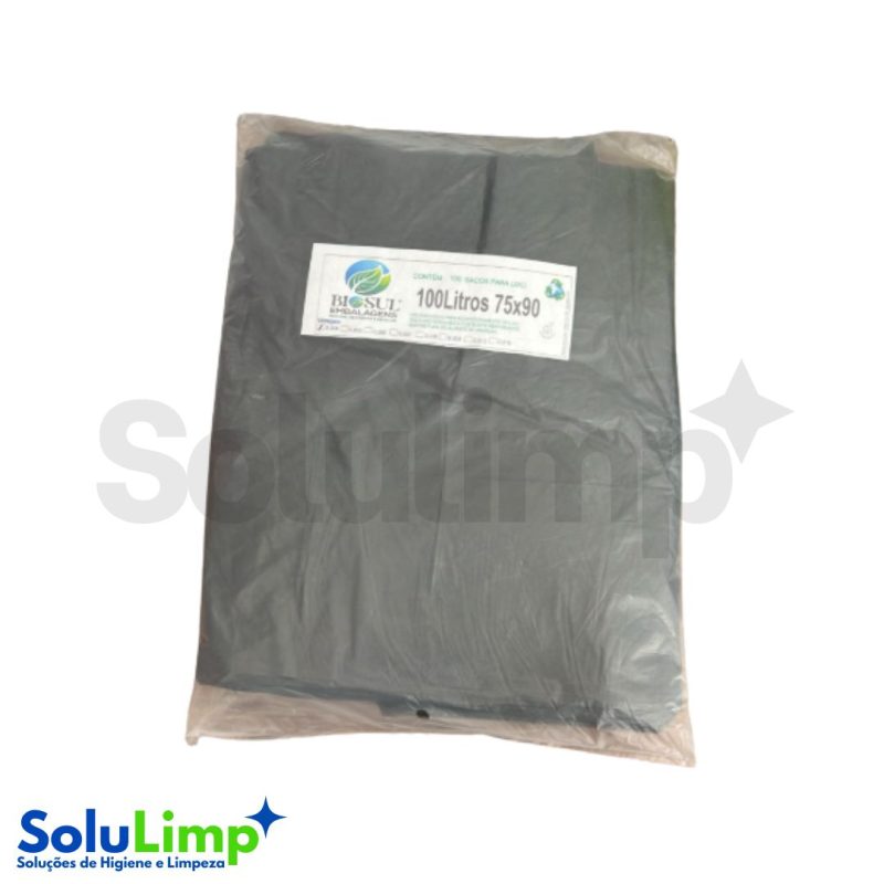 Saco De Lixo Biosul 100 Lts 75cm X 90cm Preto Micra 4 C/100 Un.