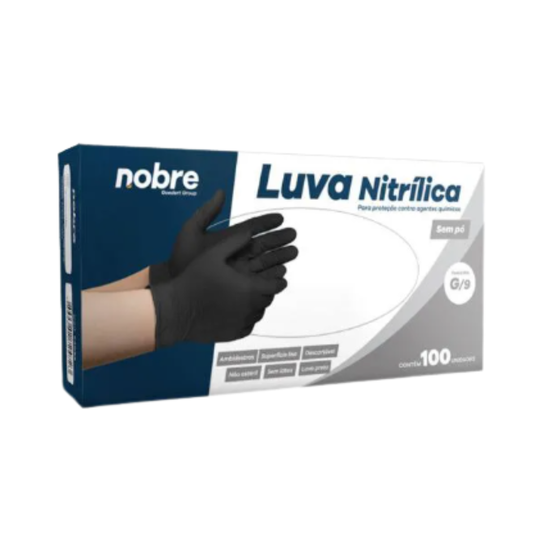 Luva Nitrilica S/po P/protecao Contra Agentes Quimicos C/100unid. (nao Esteril) "g/9" Preta Ca44567- Nobre