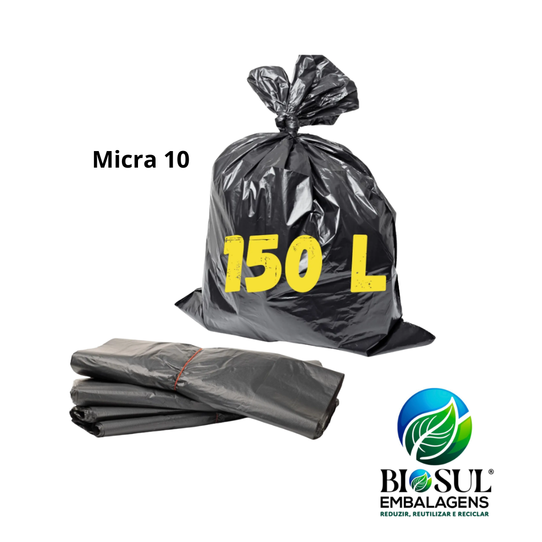 Saco P/ Lixo 150lts 90cm X 115cm Preto Micra 10 C/50 Un.